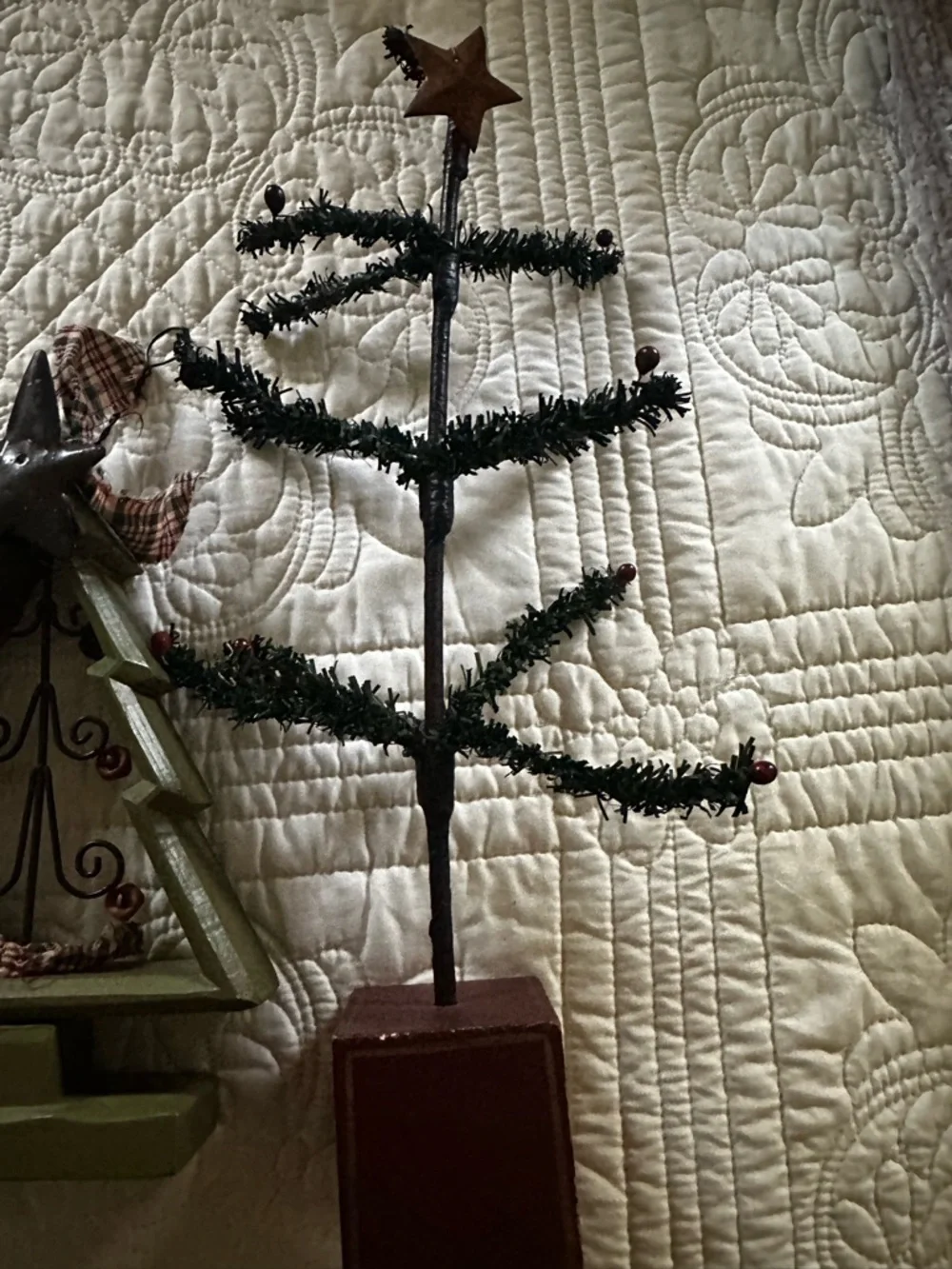 Country style Rustic Holiday Tree Décor - Green, Red, Brown set of 3